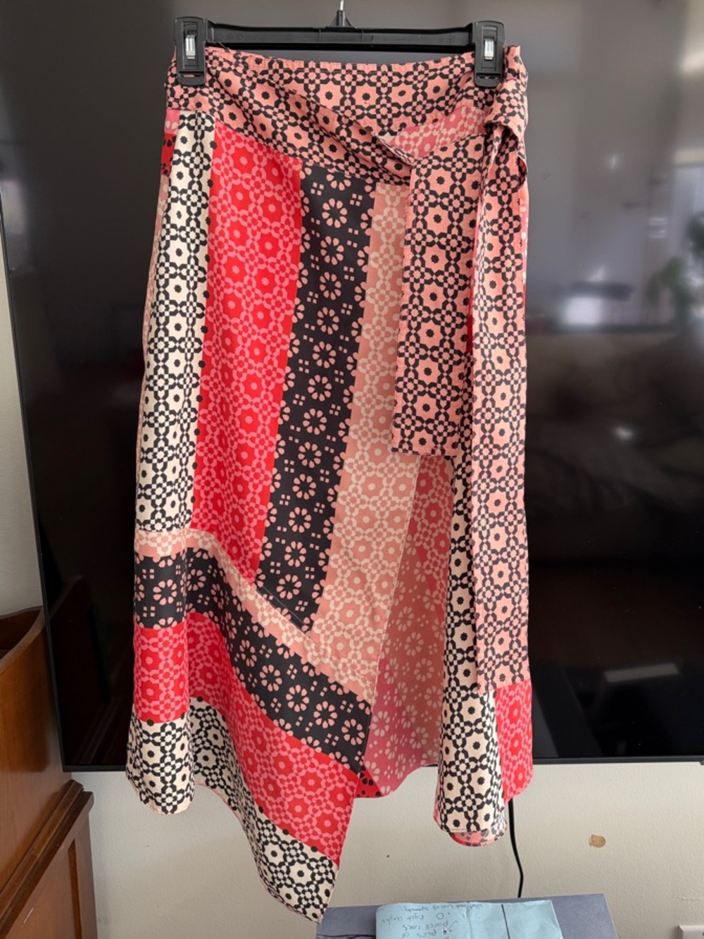 10 Crosby Derek Lam Pink, Coral & Black Asymmetrical Patchwork Skirt